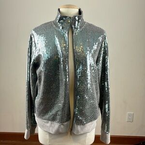 Kaktus brand silver sequin zip up jacket. Women’s size large.